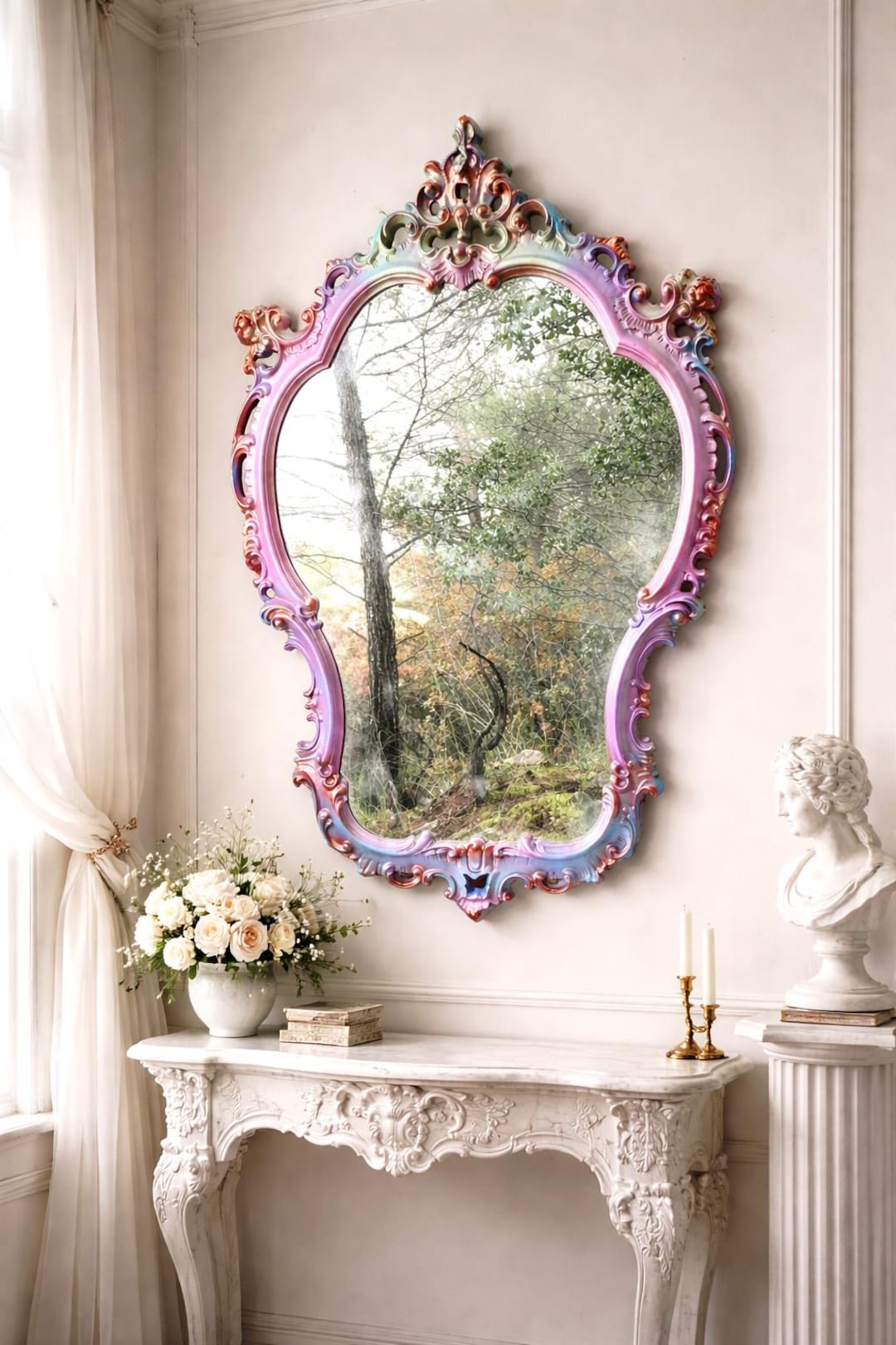 Vintage Rococo Mirror: Rainbow Hand-painted Frame, Italian 1950s - Etsy