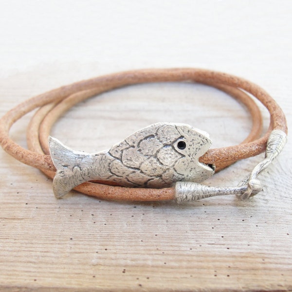Piscis pulsera n&aacute;utica playa pulsera joyer&iacute;a de cuero y Metal