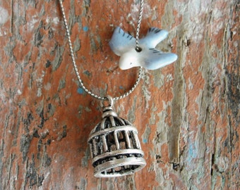 Free Bird and a Cage Necklace - Freedom