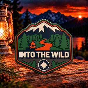 Into The Wild PVC Patch, Mountain Hiking Patch, Camping Adventure Morale Patch, Hook and Loop Rubber Patch for Backpack Hat Outdoor Gear
