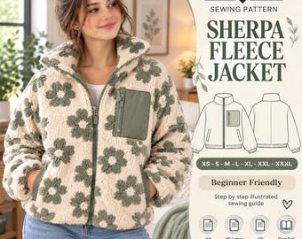 Fleece Jacket Sewing Pattern PDF, Women's Sherpa Zip Up Jacket Pattern, Teddy Fleece Jacket, Cozy Winter Digital Sewing Pattern XS-XXXL