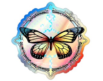Pegatina de calcomanía de mariposa monarca retro, pegatinas holográficas troqueladas, pegatina holográfica monarca, pegatina de mariposa