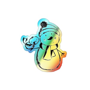 Happy Bird Snowman Decal sticker, holografische gestanste stickers, holografische sticker, kerstsneeuwpop.
