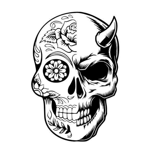 Devil sugar skull svg png jpg Cut File, download, Day of the dead, skull Svg, Cricut silhouette, Crafting digital download, skull Flowers.