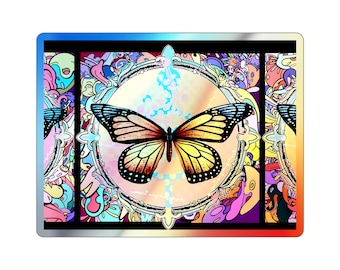 pegatina de calcomanía de mariposa monarca, pegatinas holográficas troqueladas, pegatina holográfica monarca, pegatina de mariposa