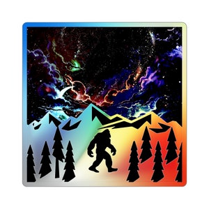 Bigfoot Holographic Sticker Night Sky Bigfoot Die-cut Stickers, Sasquatch Bigfoot Window Decal Sticker Car Truck bigfoot sasquatch sticker