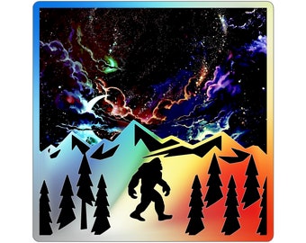 Bigfoot Holographic Sticker Night Sky Bigfoot Die-cut Stickers, Sasquatch Bigfoot Window Decal Sticker Car Truck bigfoot sasquatch sticker