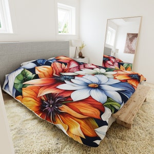 Autumn Flora Duvet Cover, Summer Floral Watercolor Print Duvet, King Duvet Cover King, Queen, Twin Standard Sizes, Botanical Flower