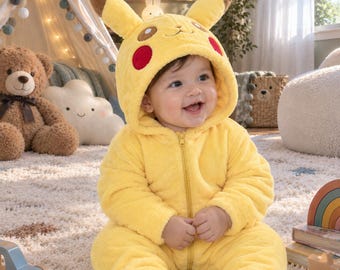 Yellow Mouse Kigurumi Onesie Plush Animal Hooded Romper for Babies