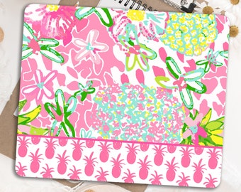 To Gild The Lily mouse pad Preppy pineapples and floral Pink desktop accessories Pretty computer pad for mouse Unique decoration for Her