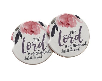 The Lord is My Shepherd Absorbent Car Coasters - Floral Scripture Interior Car Decor Inspirational Quote, Bible Verse Gift for Her, Mother's