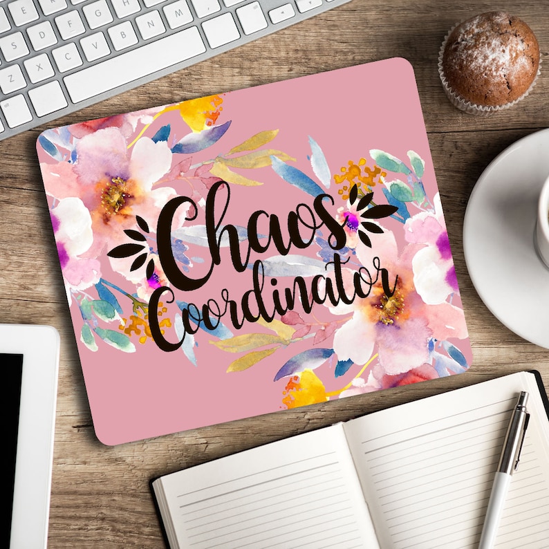Chaos Coordinator Funny Mouse pad Purple floral mouse mat Cubicle decor Office space Desk accessory Rectangular mousepad Gift for coworker image 1