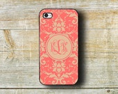 Monogrammed Iphone 6 case - Pretty iPhone 4s case - Fall fashion accessory - Damask iPhone 5c case - iPhone 5s case - Coral damask (9737)