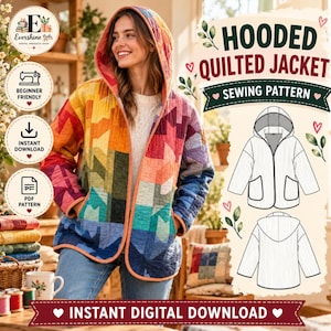 Mönster för quiltad jacka med huva | Nybörjarvänlig, storlekar XXS-4XL (nedladdning direkt)