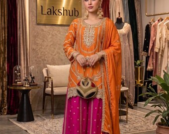 Women Ethnic Motifs Regular Work Kurta with Sharara & With Dupatta, Salwar Kameez, Indian Palazzo set, Sharara for Women