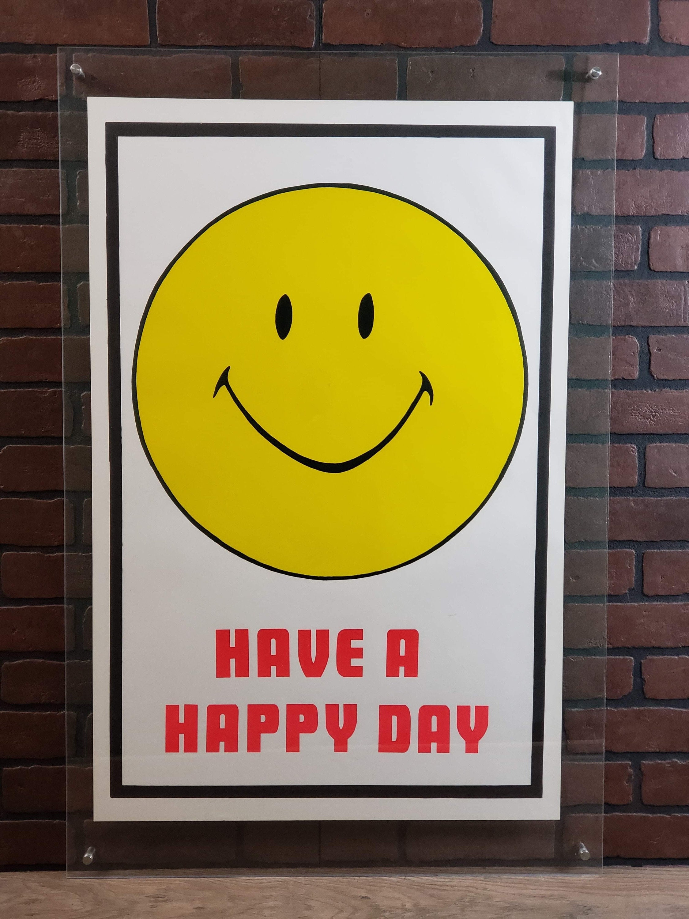 Vintage Poster Smiley Face Have A Happy Day Mod Groovy Wall Etsy