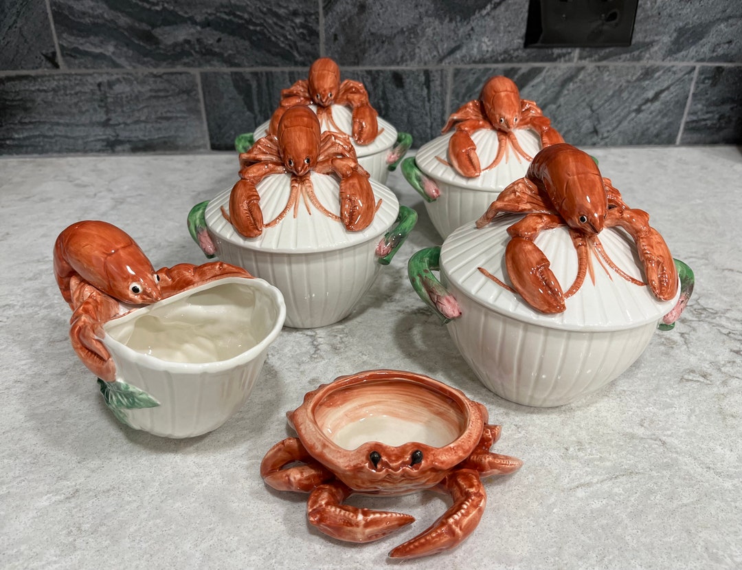 Vintage Ceramic Fitz and Floyd Soup Bowls Market Pattern Lobster Soup