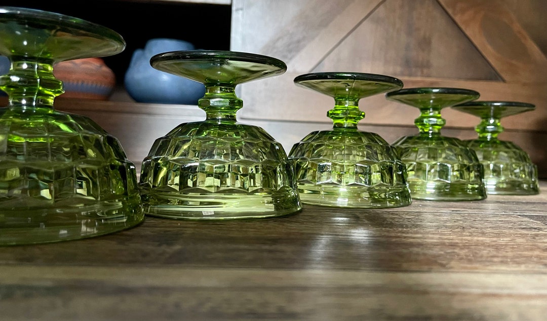 Vintage Green Glass Serving Set Avocado Green 60s 70s Desert Etsy