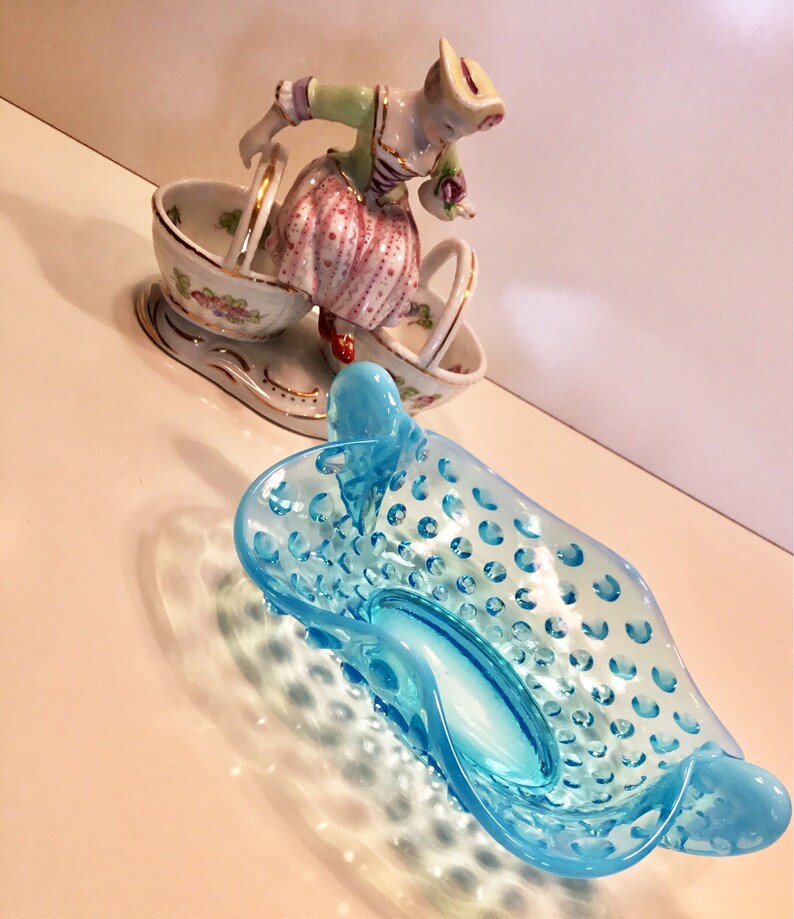 Vintage Bowl Fenton Hobnail Blue 6.5 x 4.5 Cottage Chic Blue