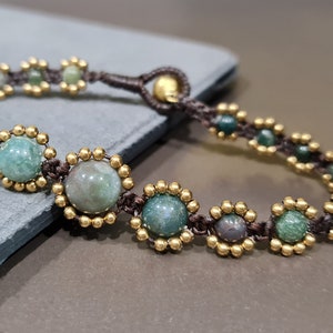 Jasper Stone Woven Beaded Brass Bracelet Anklet Women Jewlery, Gifts for Wife, Beaded Bracelets, Gifts for Girls