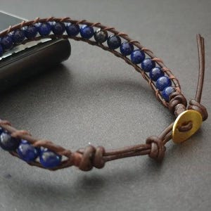 6 mm  Round Stone Brown   Leather Wrap Bracelet, Leather Bracelet,Wrap Bracelet
