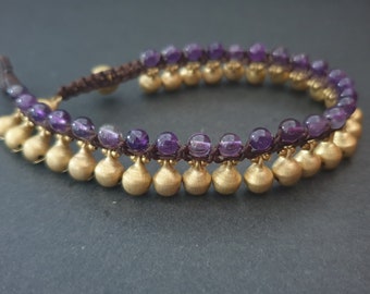 Jingling  4mm Round Stone Brass Anklet  Bracelet, Stone  Bracelet, Bell Bracelet *The photo showing is 6mm bells**