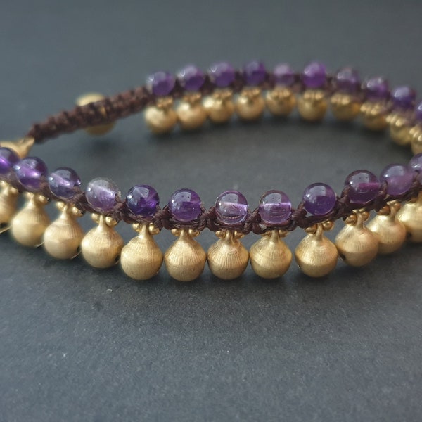 Jingling  4mm Round Stone Brass Anklet  Bracelet, Stone  Bracelet, Bell Bracelet *The photo showing is 6mm bells**