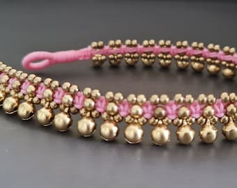 Belly Dance Wax cord Color Brass Anklet Bracelet,Women Anklet,Brass Bell **The photo showing is 6mm bells**