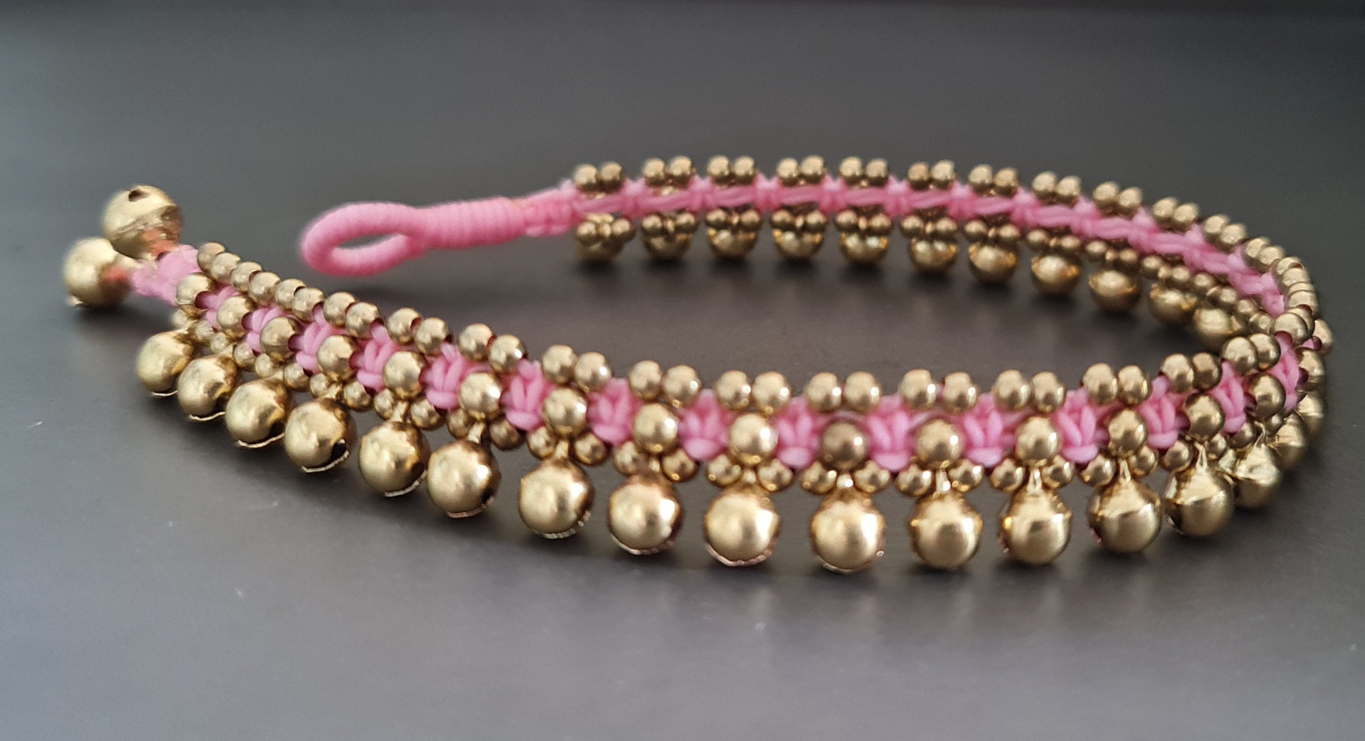 Ceinture De Danse Indienne Ghungroo - Cloches En Laiton Vintage - Corde Coton - Fait Main Vers 1900-1940
