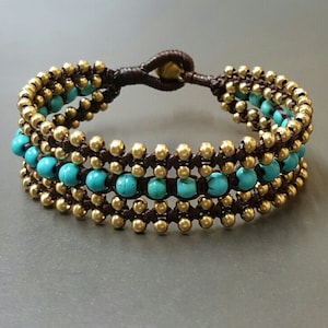 Elegante pulsera de latón con cuentas de piedras preciosas de 4 mm, pulsera unisex, pulsera de mujer, brazalete