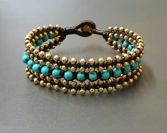 Elegante pulsera de latón con cuentas de piedras preciosas de 4 mm, pulsera unisex, pulsera para mujer, brazalete