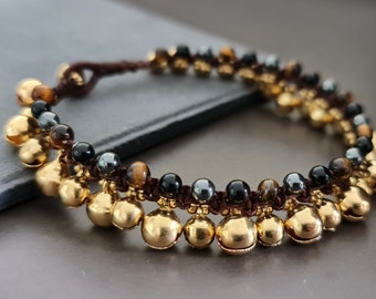 Jingle Onyx Hematite Tiger Eye Women Jewelry Anklet Bracelet