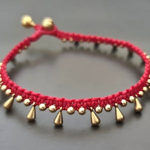 Bohemain Messing Drop Bunte Kordel gewebt Schmuck Hippie Armband Fußkettchen, Jugendliche Fußkettchen, Mädchen Fußkettchen, Geschenk für Frauen