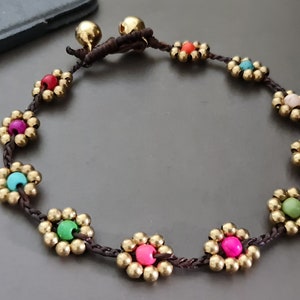 Rainbow Brass Flower Anklet Bracelet, Beaded Anklet, Women Anklet, Brass Anklet,Choker Anklet image 2