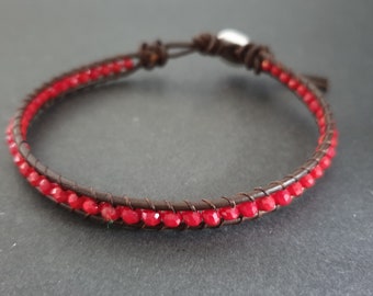 Faceted Crystal  Leather Wrap Bracelet Anklet, Leather Bracelet, Beaded Bracelet, Women Anklet , Unisex Bracelet,Men Bracelet