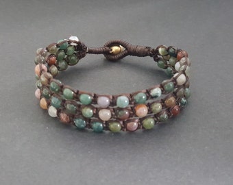 Bracelet en pierre de jaspe triple couche, bracelet de perles, bracelet unisexe,