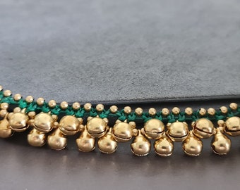 Afghan Kuchi Belt: Vintage Tribal Silver Bells, Green Stones  display picture 3
