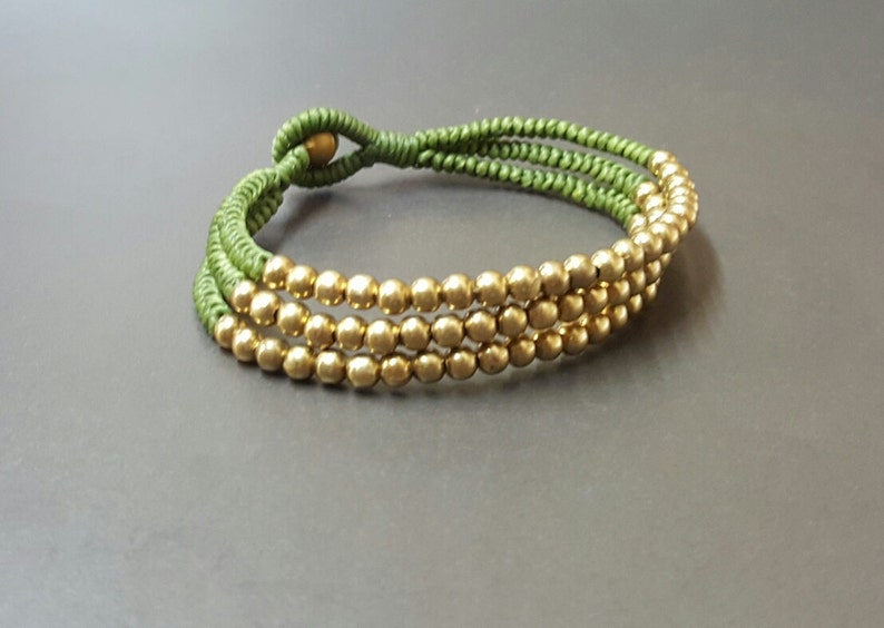 Triple Olive Green Brass Bracelet Etsy