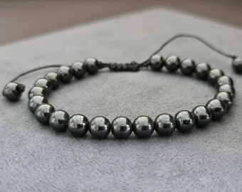 Single Chain 6mm Adjustable Hematite  Unisex Jewelry Bracelet, Beads Bracelet,Women Bracelets