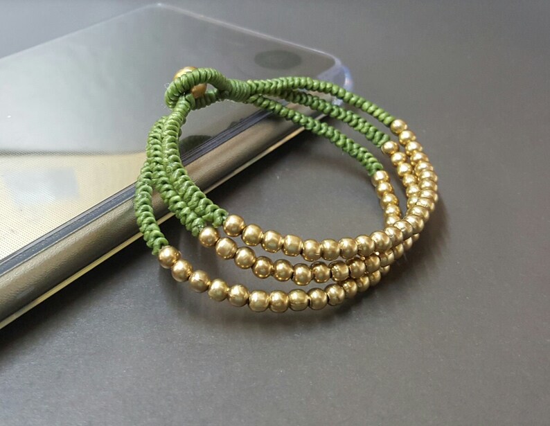 Triple Olive Green Brass Bracelet Etsy