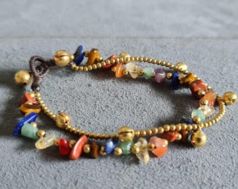 Chakra Stein Messingglocke Armband-Fußkettchen, klingelnder Schmuck