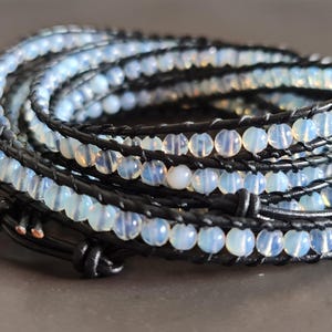 Unisex Moonstone Leather Wrap Bracelet Anklet Leather Wrap, Moonstone Bracelet, Unisex Bracelet (WARP02)