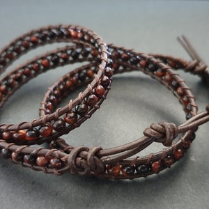 Red Tiger Eye Brown Leather Wrap Bracelet/Anklet,Leather Wrap, Unisex Bracelet, Men Bracelet, Women Bracelet image 2