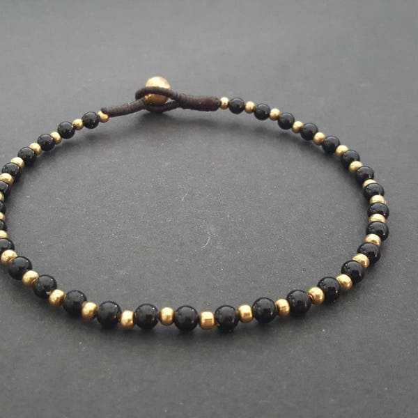 Onyx Beads, Brass Chain Anklet, Bead Anklet,  Brass Beads