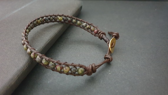 Dargon Blood  Stone Woven Brown Leather  Bracelet Anklet (LBR08)
