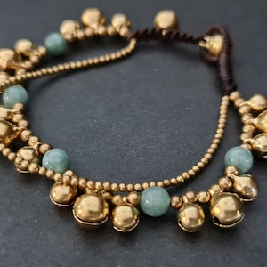 Jade Stone Belly Dance Jingling  Brass Anklet,Beaded Anklet, Beads Bracelet, Metal Beads,Women Anklet