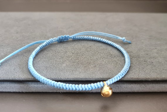 Wax Cord Brass Bell Adjustable Slide Women Men Bracelet, Beaded Bracelets, Gift for her