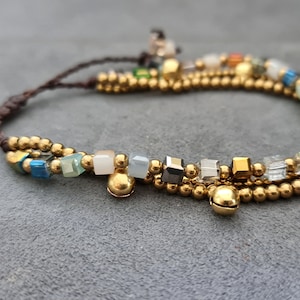 Jingling Bell Bracelet Brass Bead Cube Crystal Chain Bracelet Anklet Womem Jewelry, Women Anklet, Brass Beaded, Chain Bracelet,