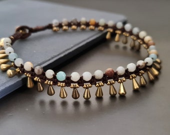 Boho Stein Wassertropfen Messing Armband Fußkettchen, Frauen Fußkettchen, Messingtropfen