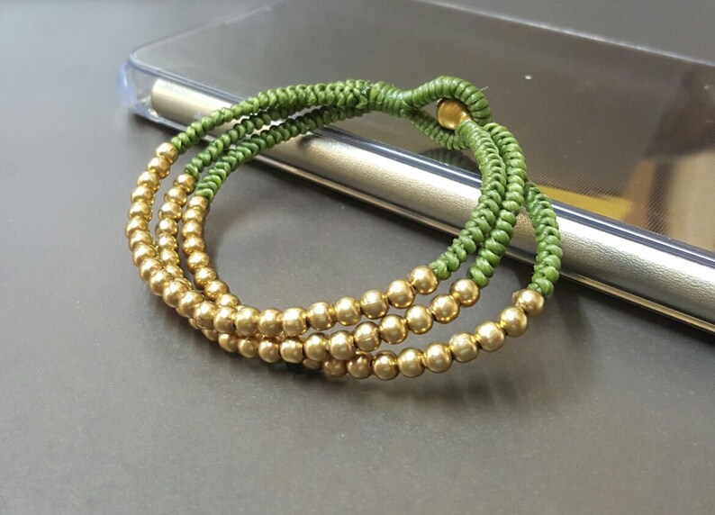 Triple Olive Green Brass Bracelet Etsy